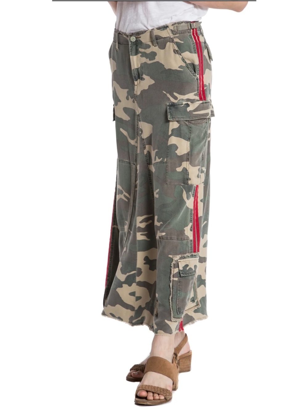Da-Nang 100% Silk Long Maxi Skirt In Army Camo Large